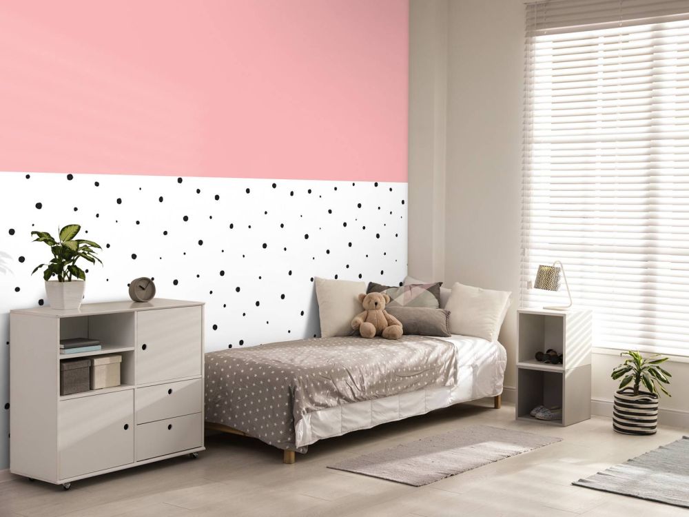 Roze en witte vlakken met zwarte stipjes