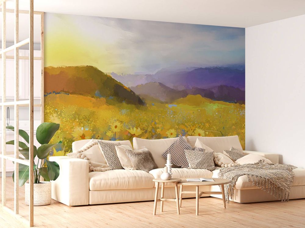 Olieverfschilderij landelijke zonsondergang