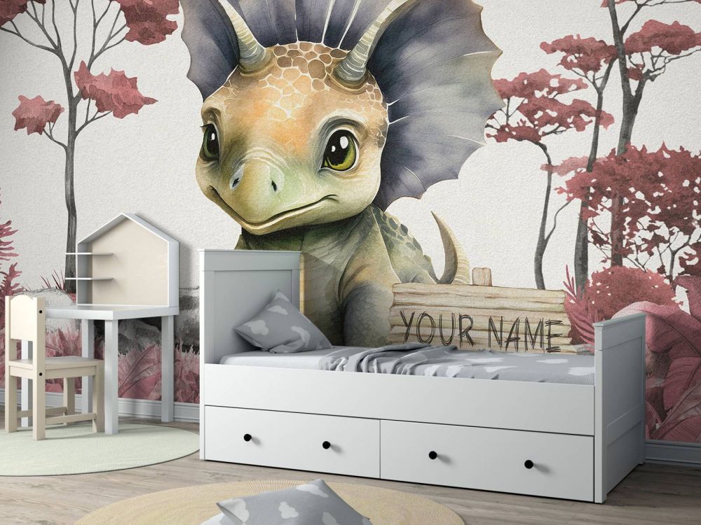 Baby triceratops in de jungle roze
