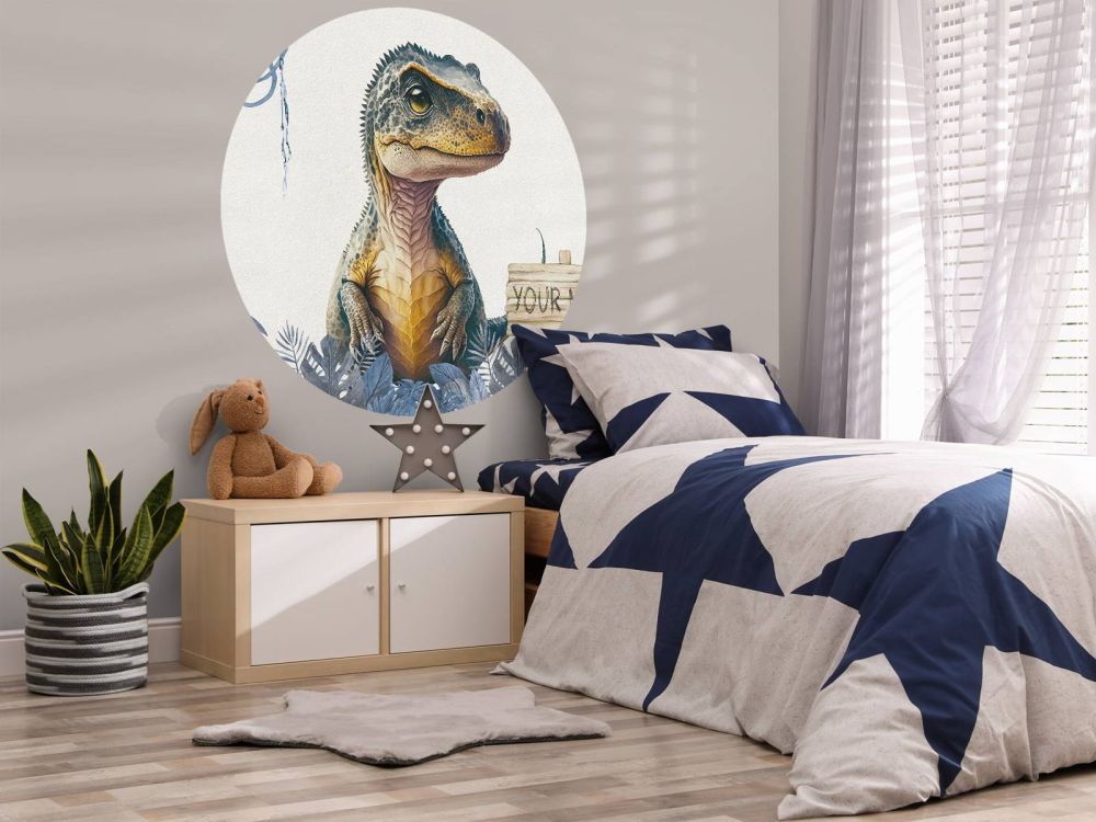 Baby t-rex in de jungle blauw