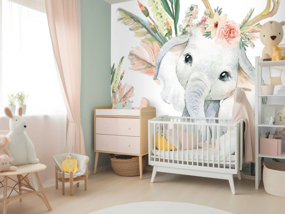Baby olifant roze bloemen