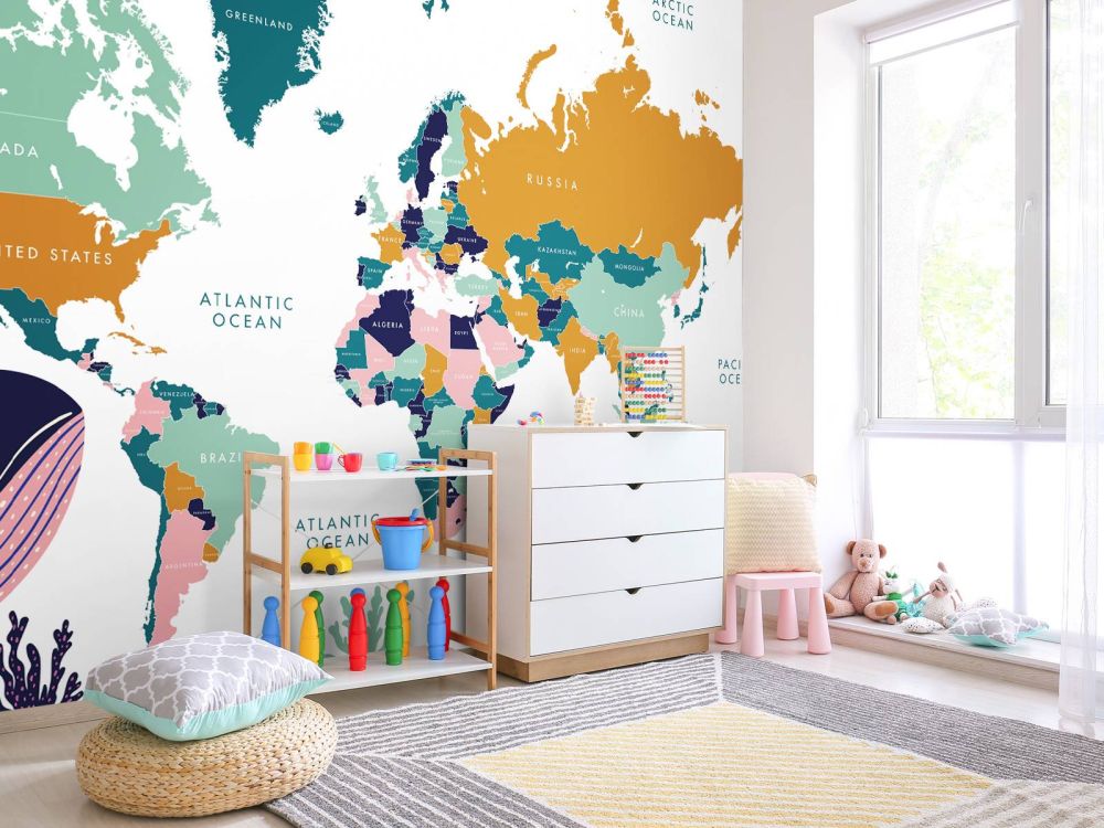 Wereldkaart met oceaan dieren