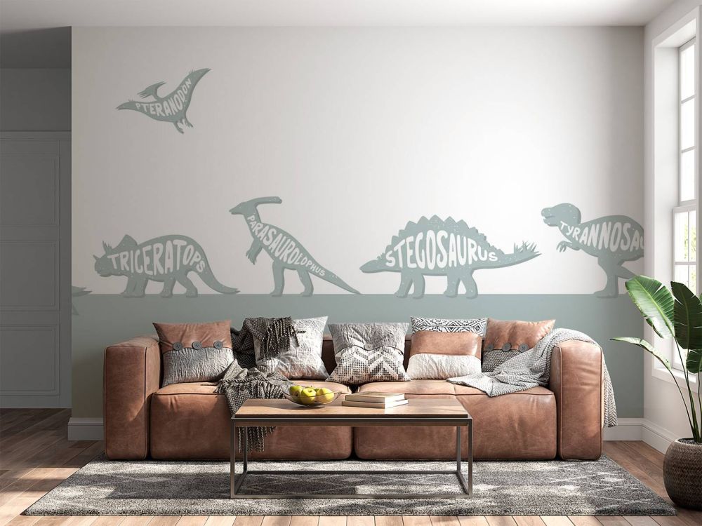 Dino's met tekst in blauw