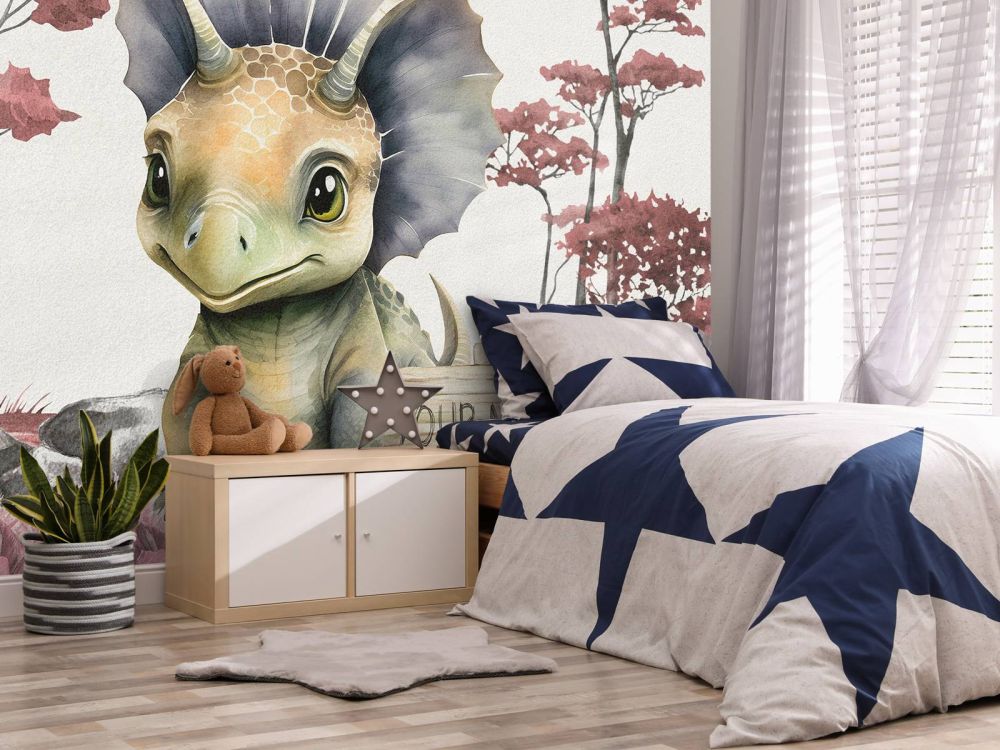 Baby triceratops in de jungle roze