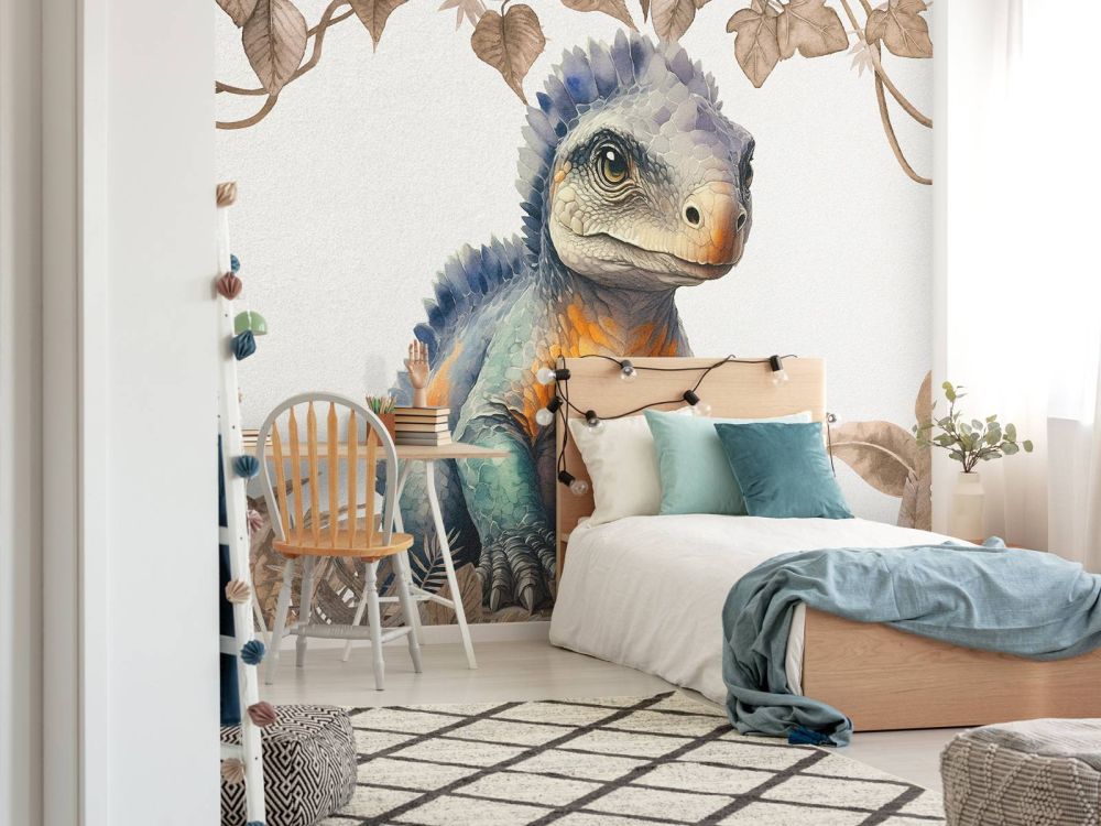 Baby ankylosaurus in de jungle taupe