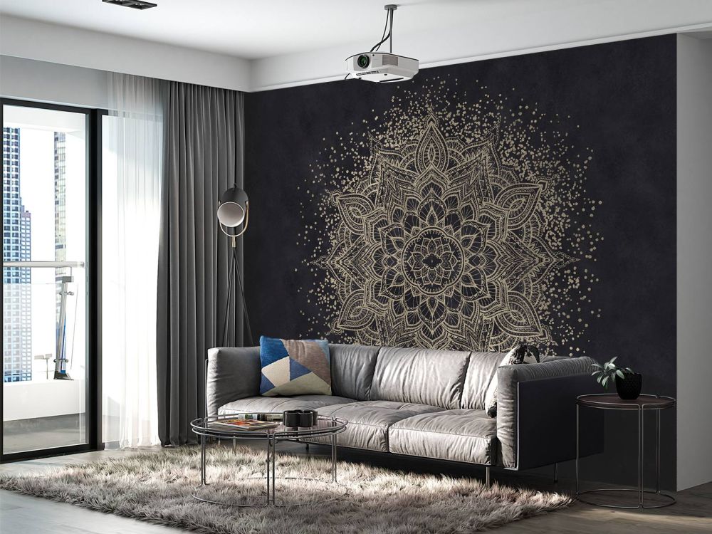 Golden Sparkling Mandala - dark navy