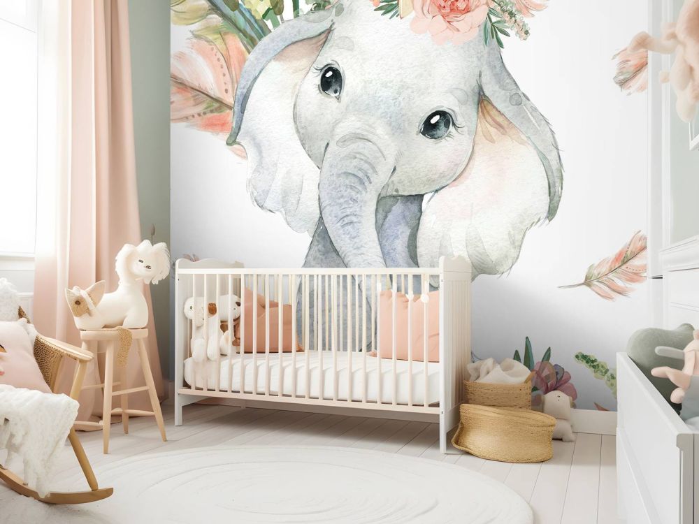 Baby olifant roze bloemen