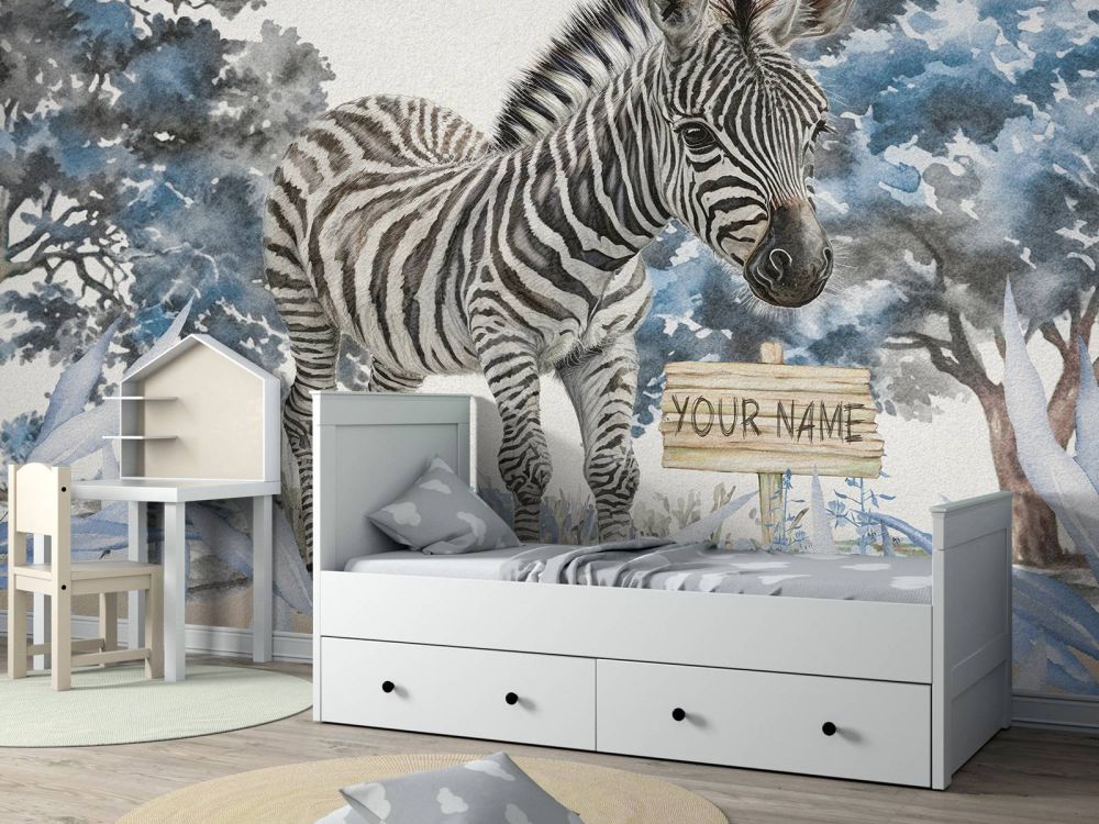 Jonge zebra in de natuur blauw