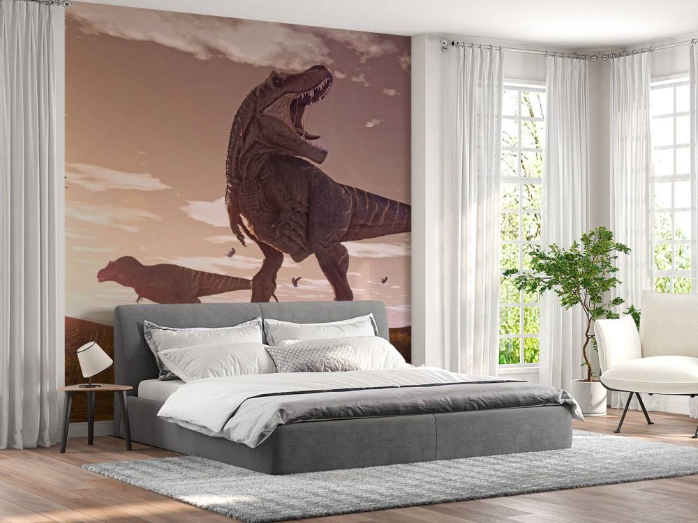 Twee Tyrannosaurussen in een veld