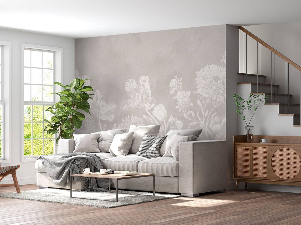 Baroque bloemen landschap - greige
