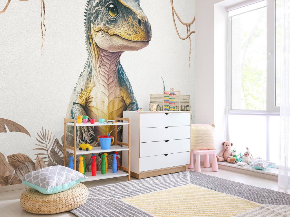 Baby t-rex in de jungle taupe