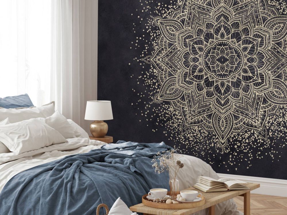Golden Sparkling Mandala - dark navy