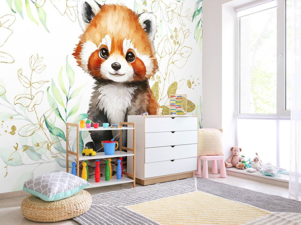 Schattige rode panda en bladeren