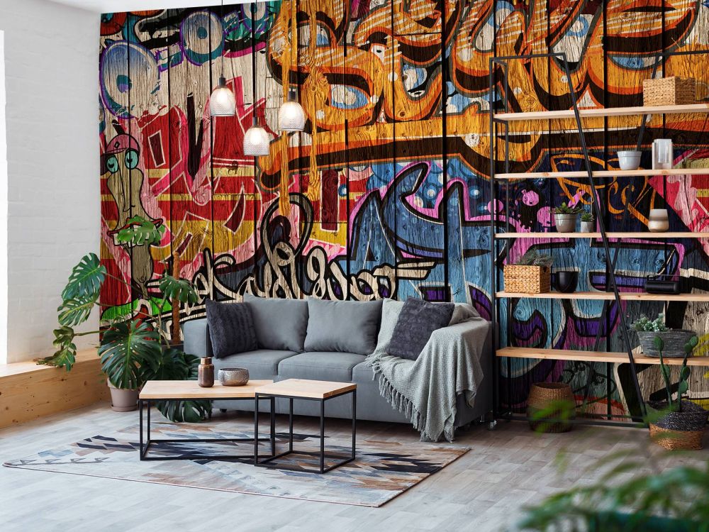 Graffiti met letters op hout