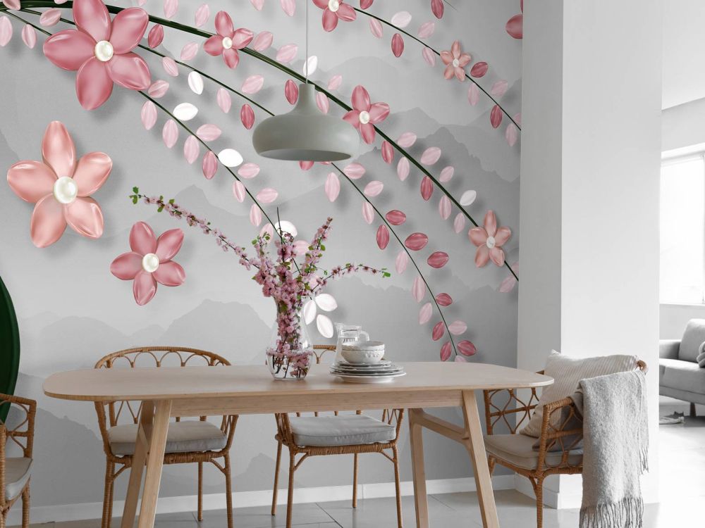 3D boom met roze bloemen