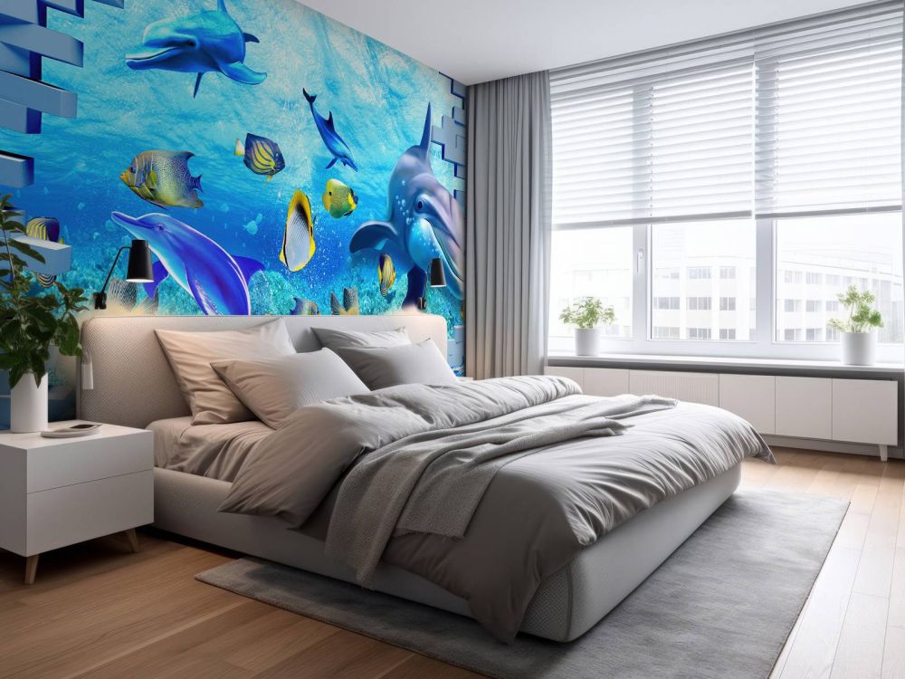 Dolfijnen achter een muur