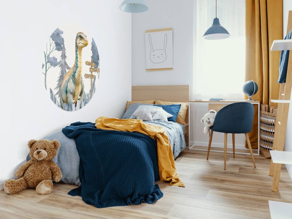 Baby brachiosaurus in de jungle blauw