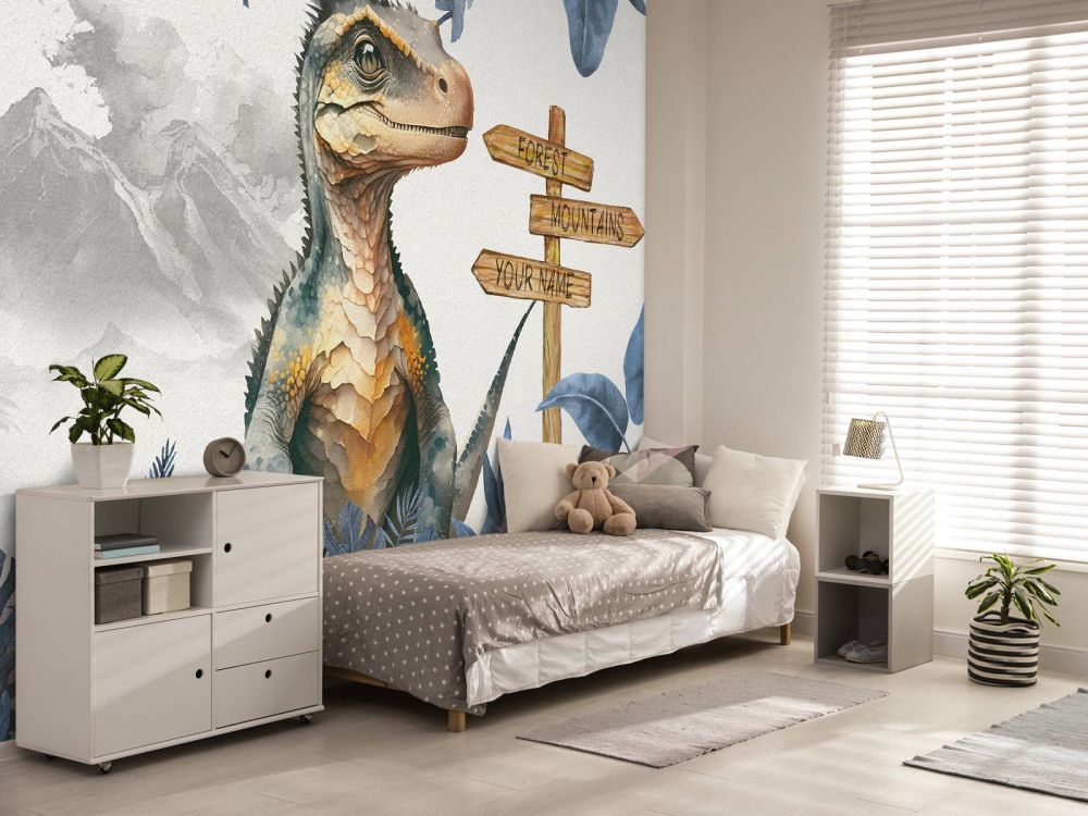 Baby velociraptor in de jungle blauw