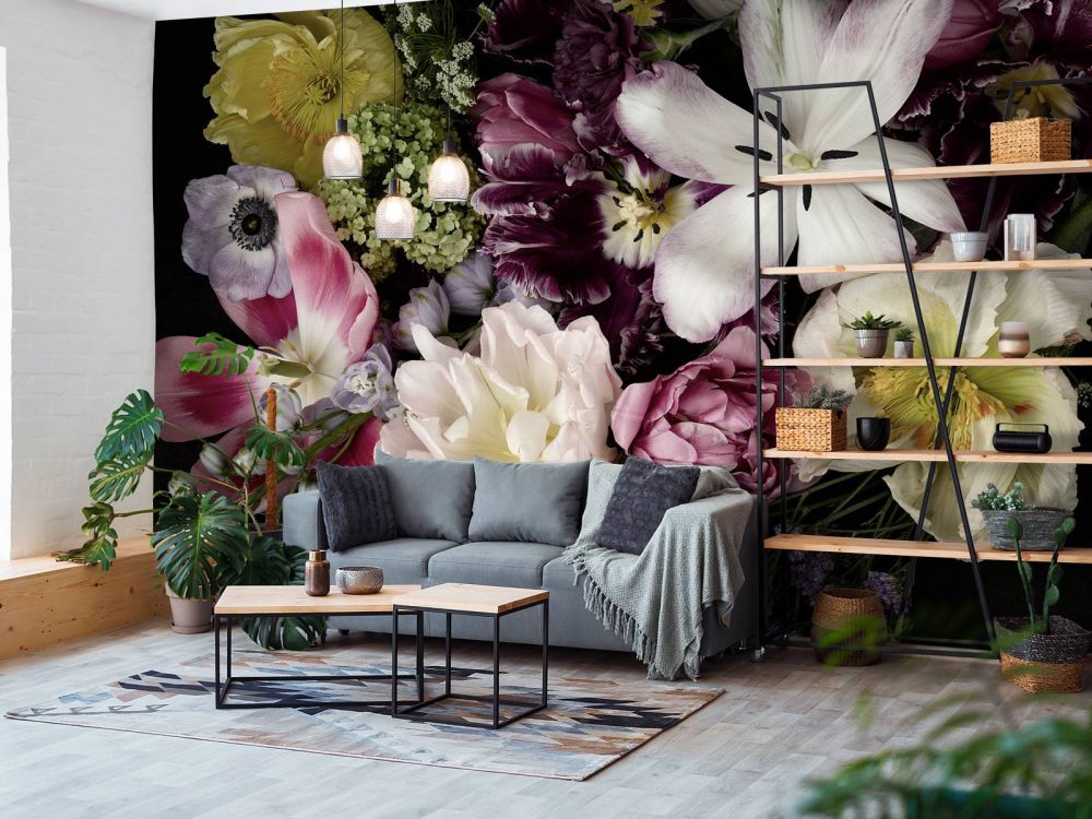 Kleurrijke bloemen donker