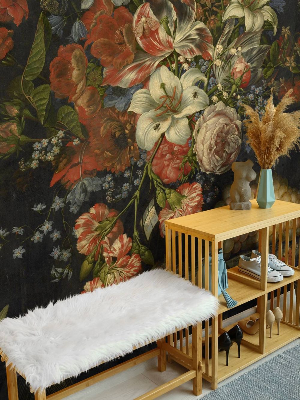 Stilleven met bloemen en vruchten