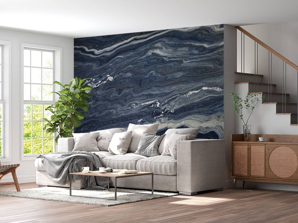 Blauw met wit marmer