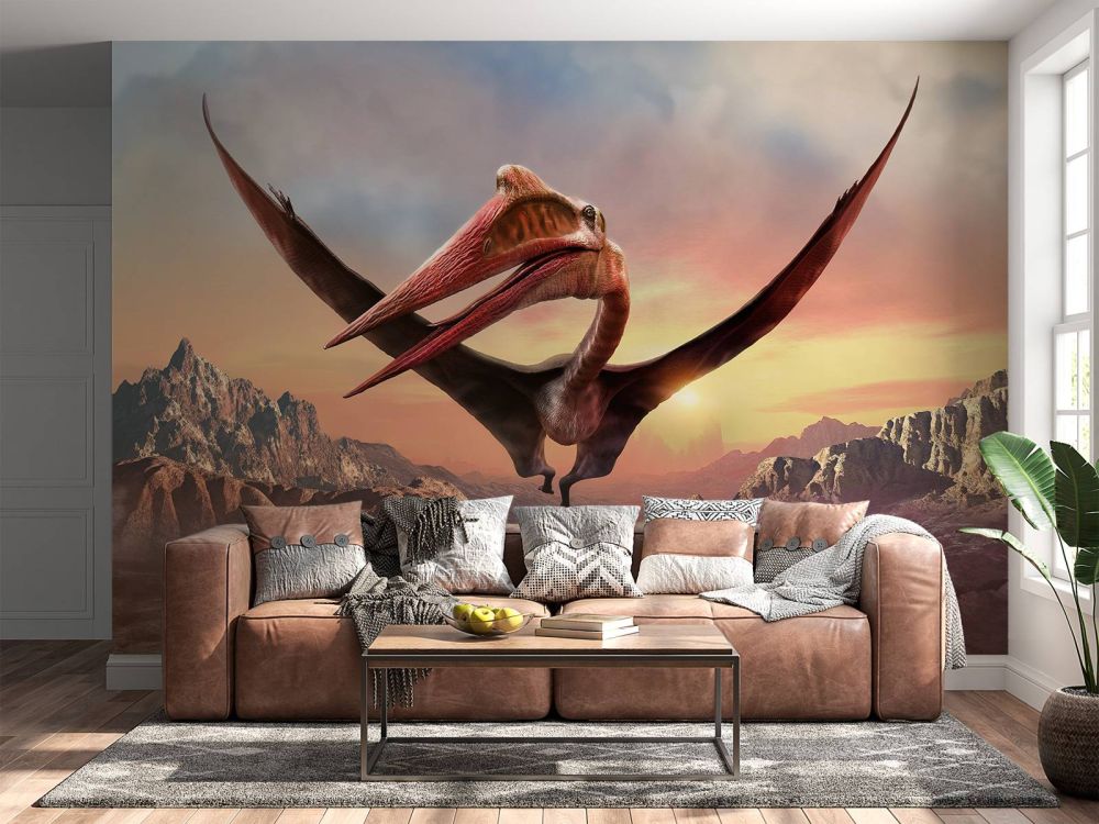 Quetzalcoatlus vliegend over bergen