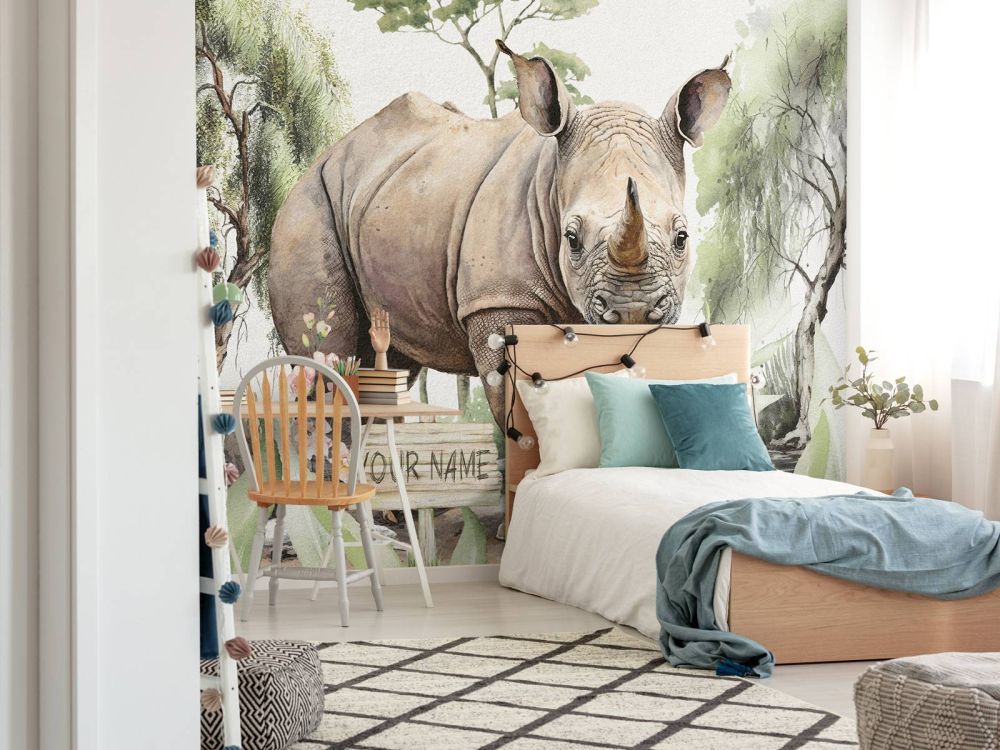 Baby neushoorn op de savanne