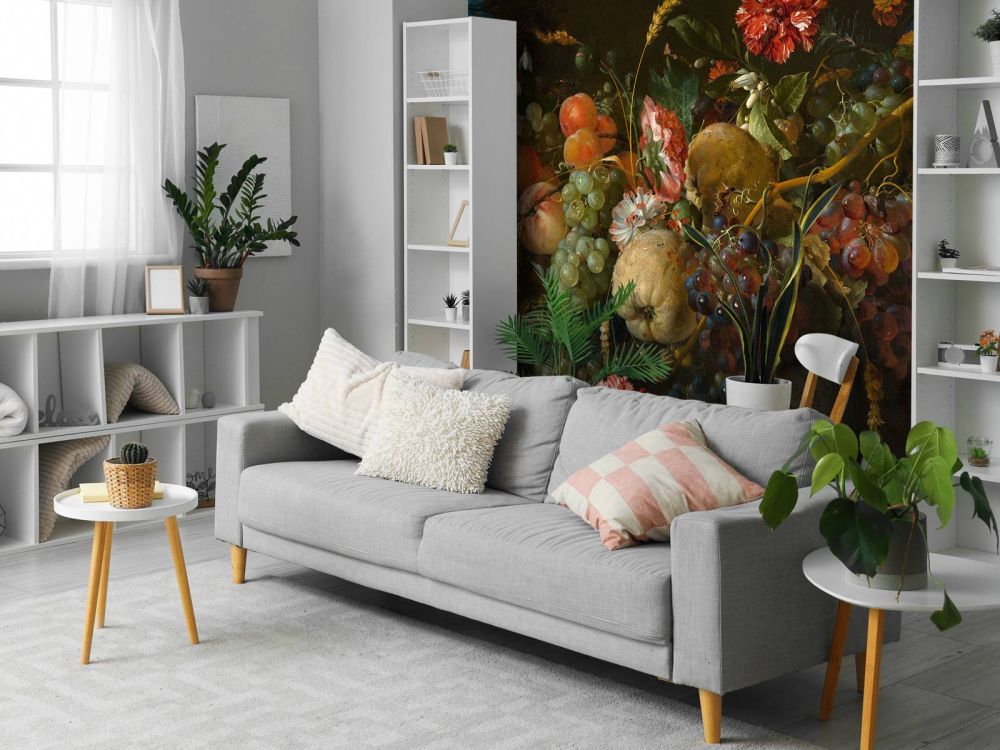 Guirlande van vruchten met enkele bloemen