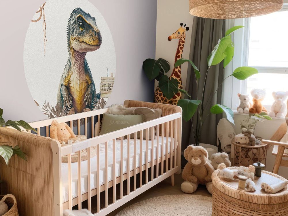 Baby t-rex in de jungle taupe