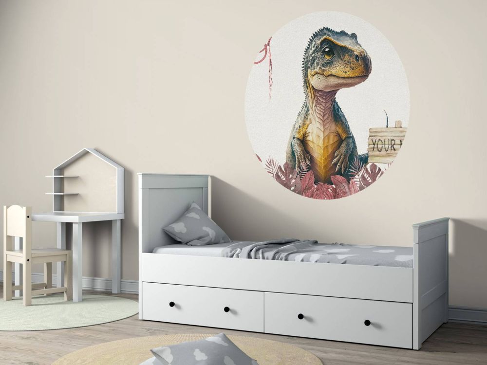 Baby t-rex in de jungle roze