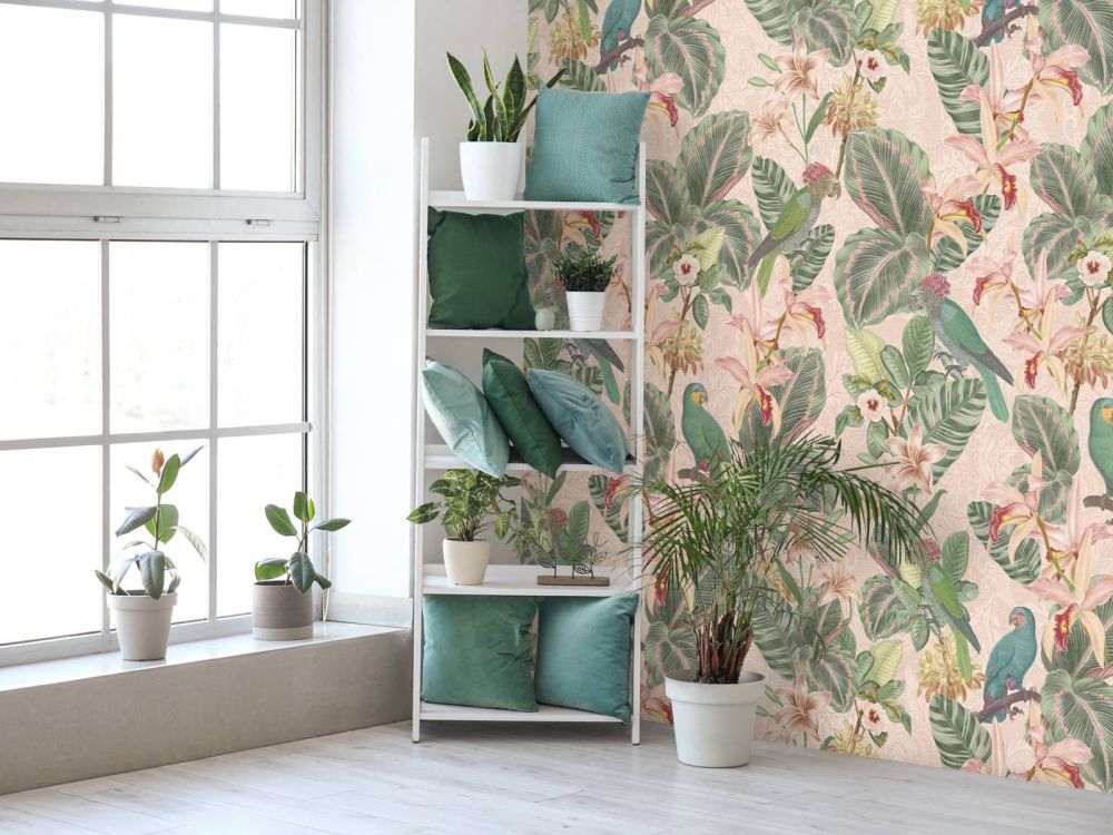 Tropische Jungle vogels & papegaaien - zacht roze