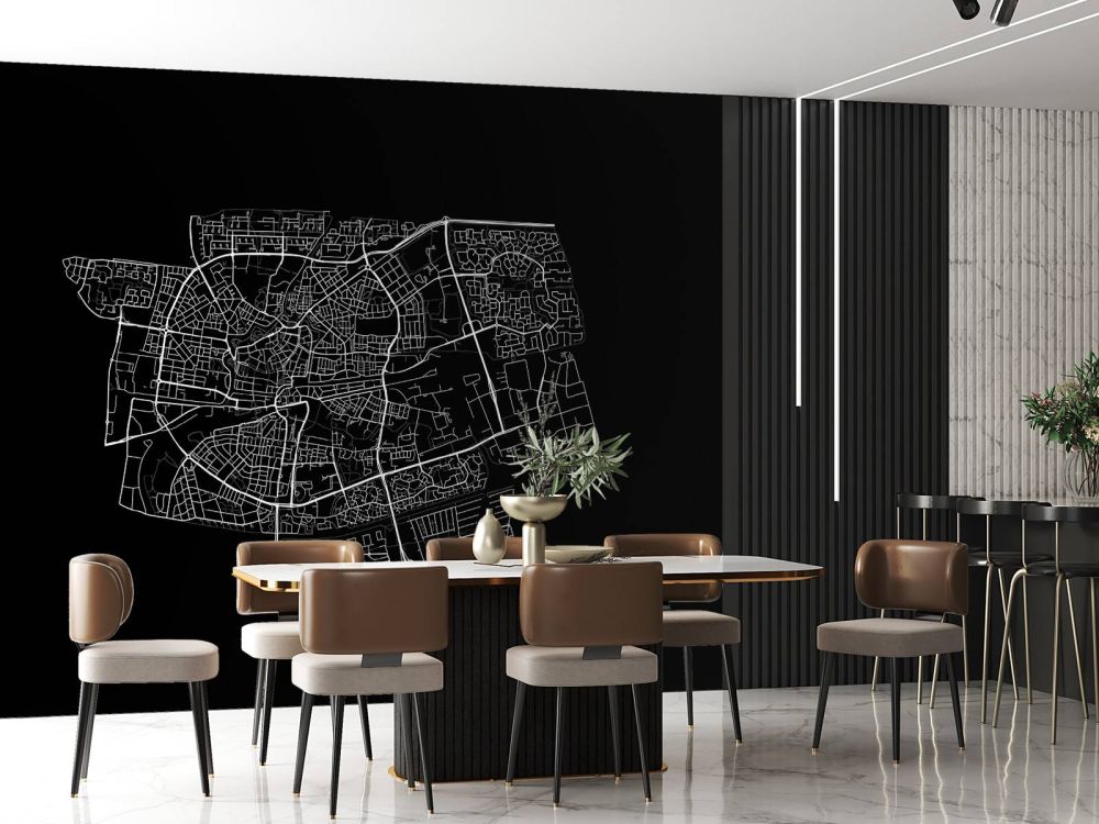 Plattegrond van Leeuwarden, zwart