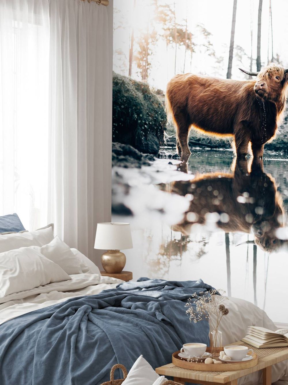 Schotse hooglander in het water