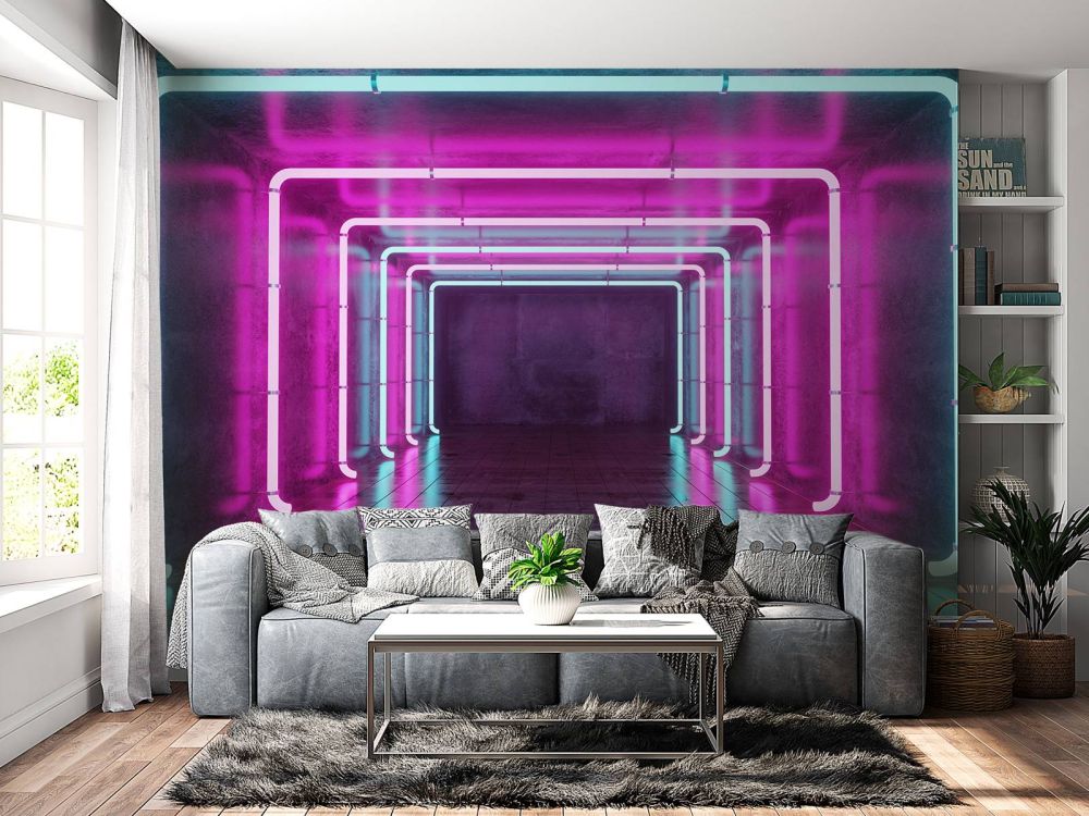 Betonnen kamer met neonlichten
