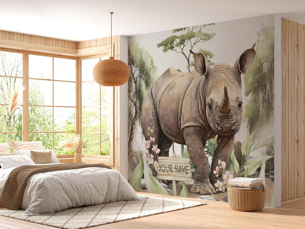 Baby neushoorn op de savanne