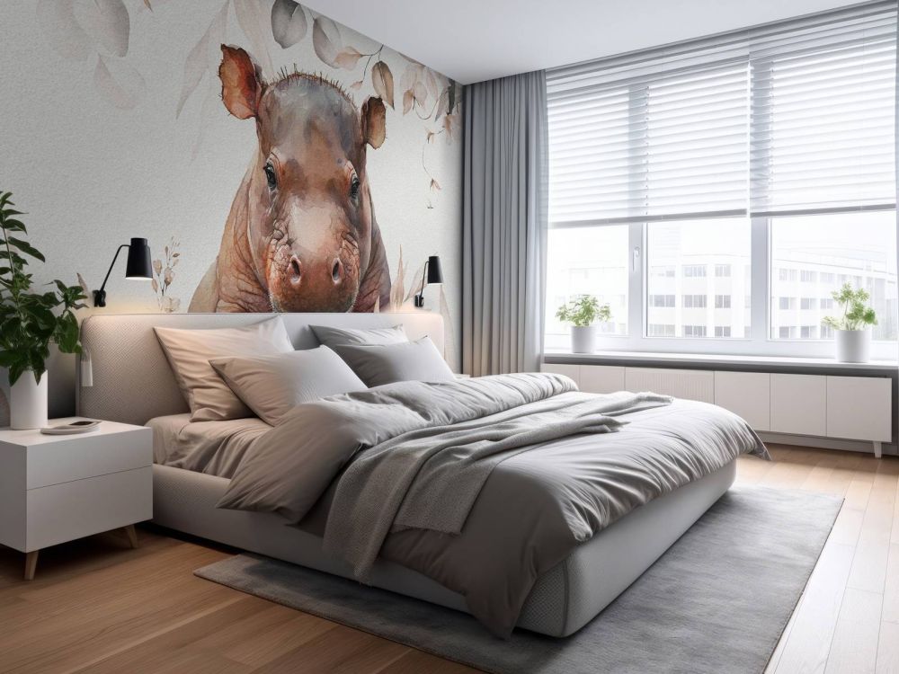 Baby nijlpaard in de bladeren taupe