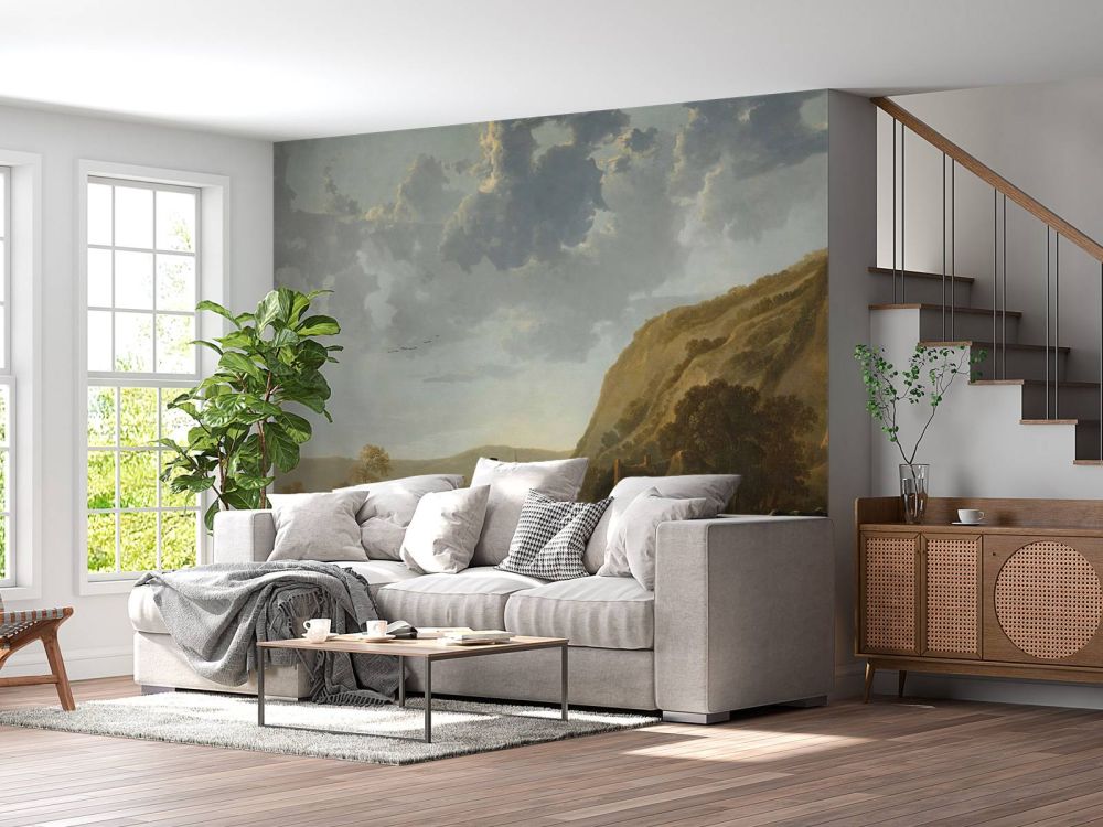 Rivierlandschap met ruiters