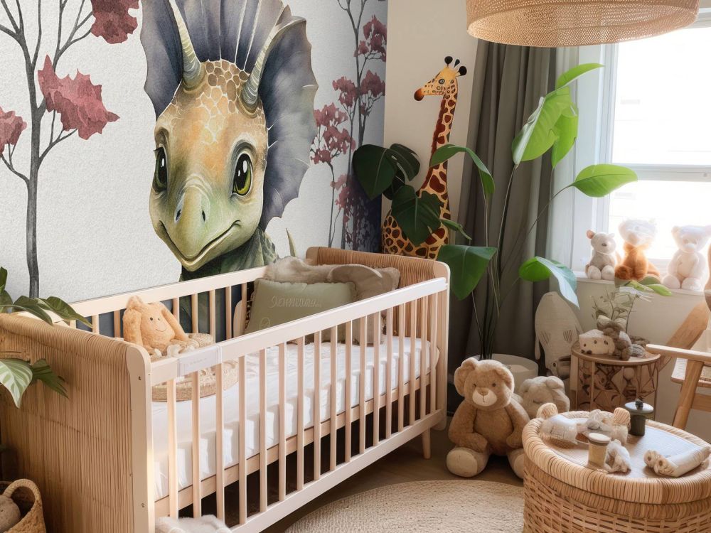 Baby triceratops in de jungle roze