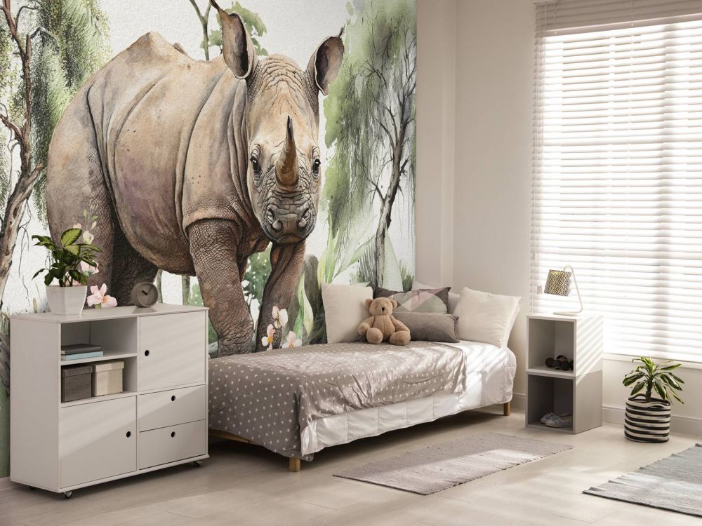Baby neushoorn op de savanne