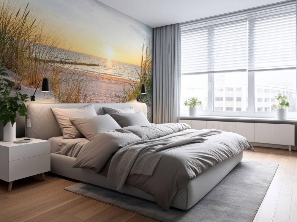 Duinstrand met zonsondergang