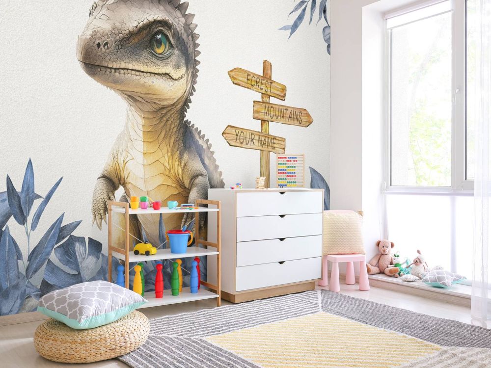 Baby spinosaurus in de jungle blauw