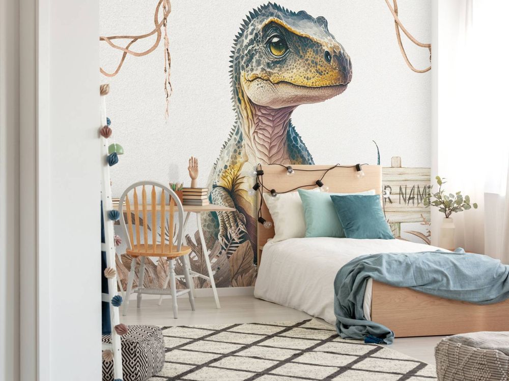 Baby t-rex in de jungle taupe
