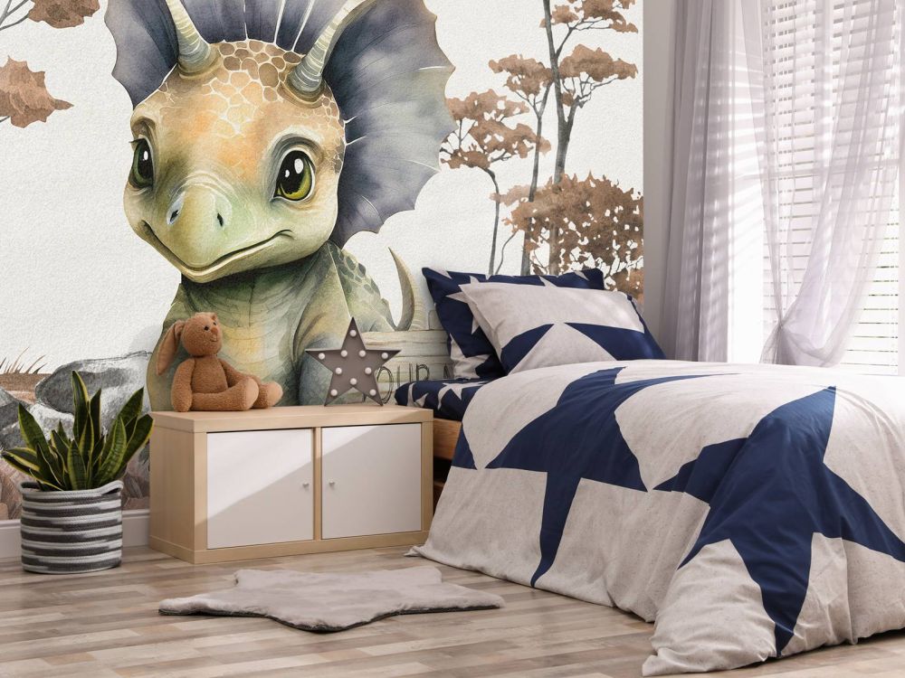 Baby triceratops in de jungle taupe