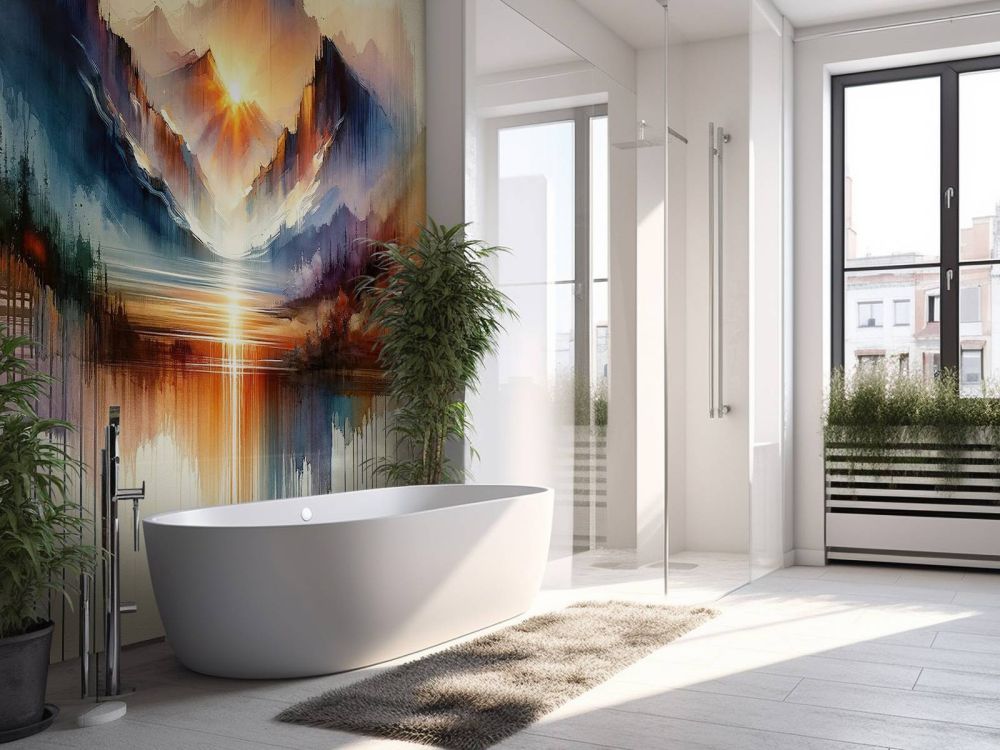 Watercolor Abstract Mountains Landscape