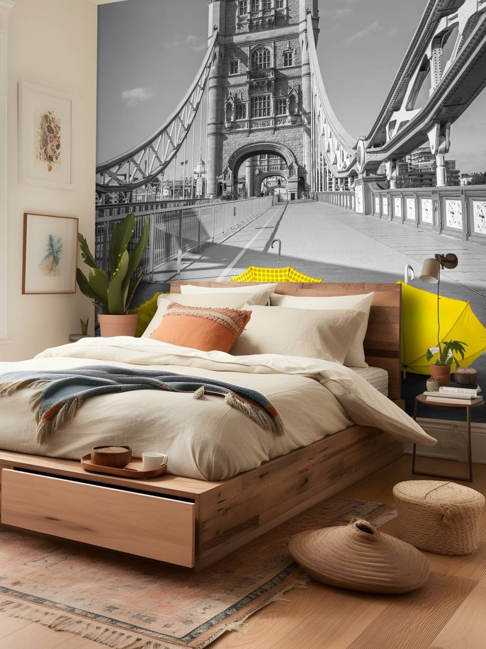 Gele paraplu's op Tower bridge