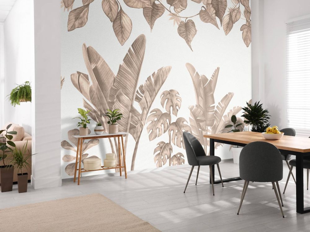 Jungle bladeren in taupe