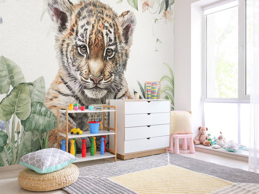 Schattige tijger met planten