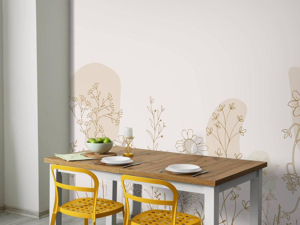 Bloemenveld getekend beige en natuur kleuren