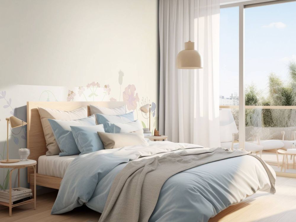 Bloemenveld beige, oud roze, groen en lila