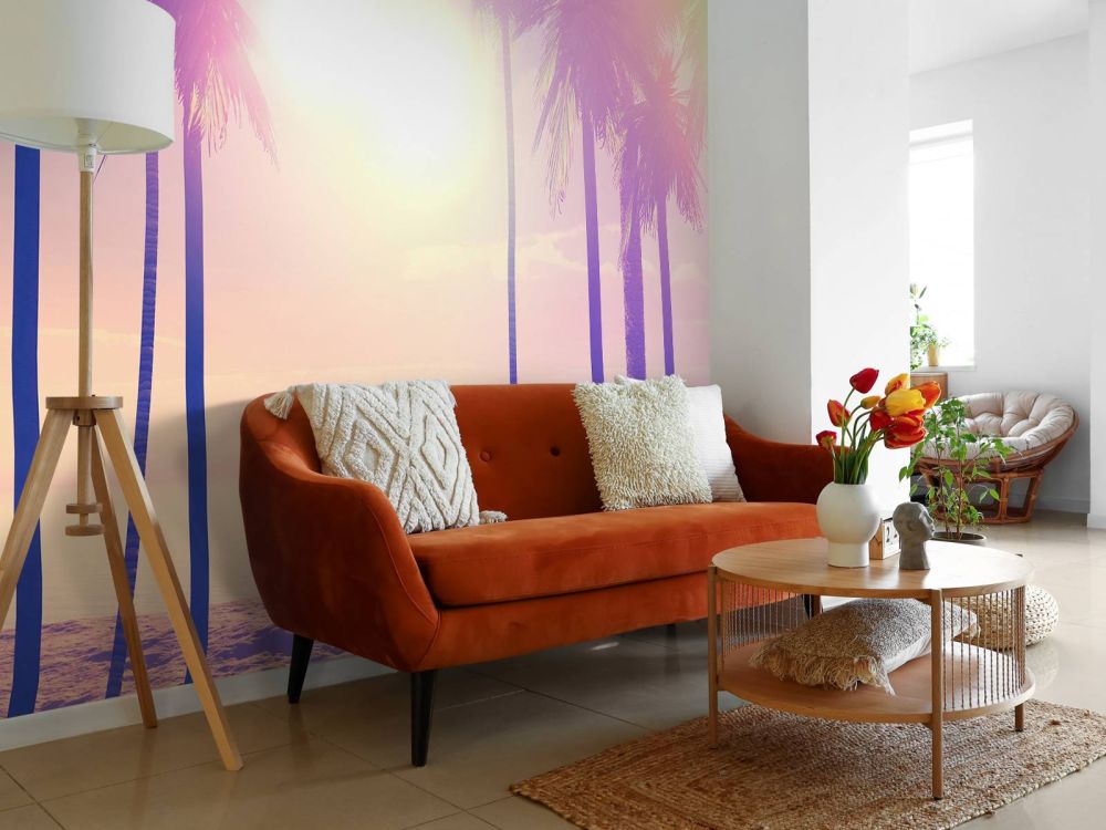 Vintage palmbomen en oceaan